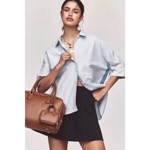 Anthropologie Maeve Mabel Boxy Oxford Blue Magnet Buttons Shirt Blue size M or L